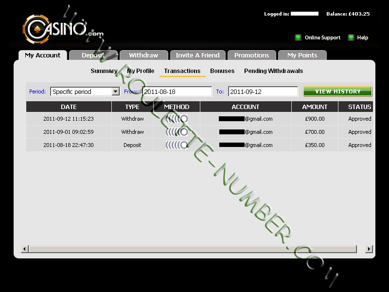 Casino Transactions Report